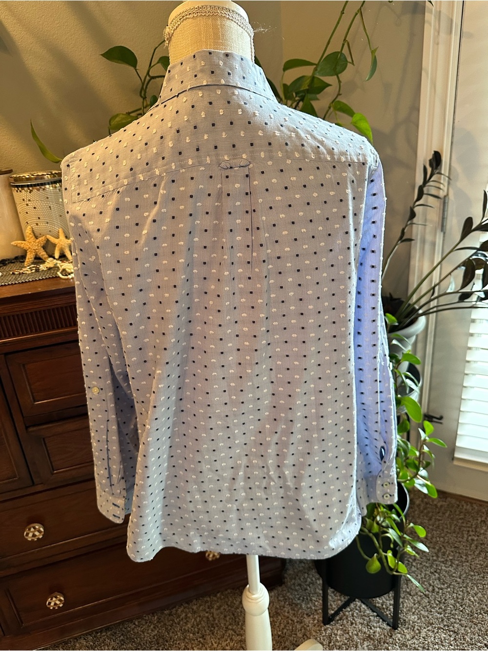 Talbots Light Blue Button-Down Shirt with Navy and White Dot Print - Picture 5 of 11